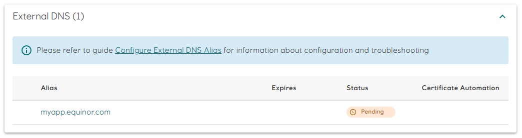 External DNS list pending